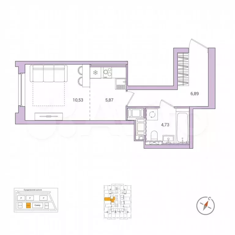 Квартира-студия, 28 м, 17/25 эт. - Фото 0