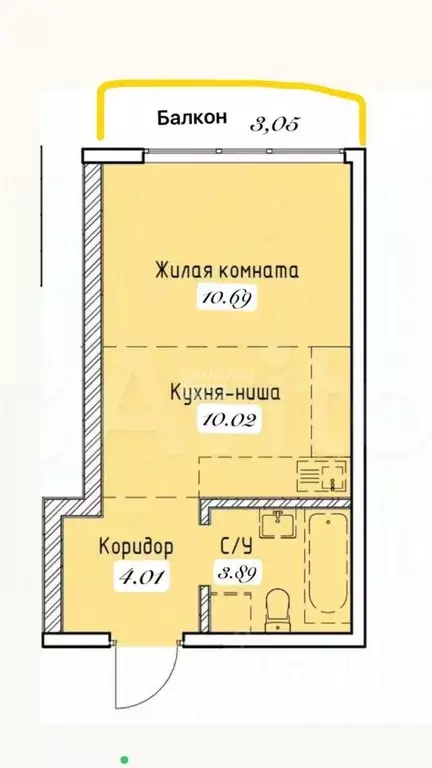 Студия Иркутская область, Иркутск Култукская ул., 18 (31.0 м) - Фото 2