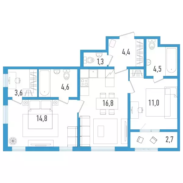 Продаётся 2-к квартира, 64 м - Фото 1
