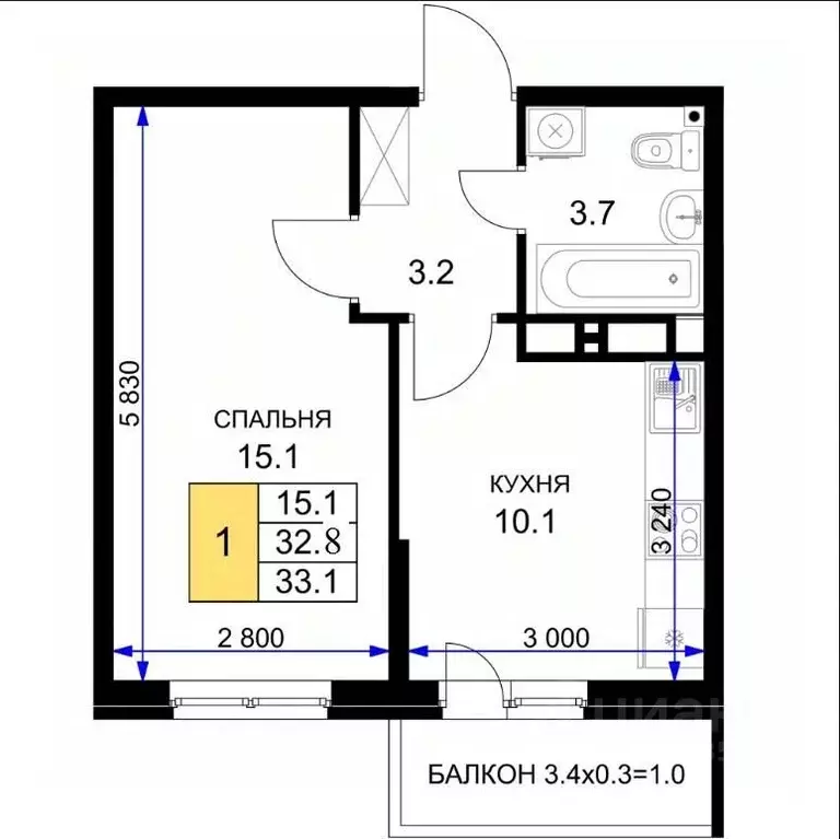 1-к кв. Краснодарский край, Краснодар ул. Имени Героя Ростовского, 8к7 ... - Фото 0