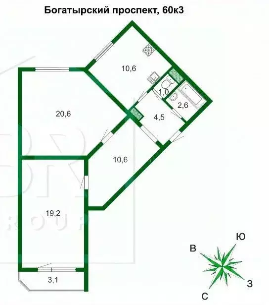 2-к кв. Санкт-Петербург Богатырский просп., 60к3 (69.1 м) - Фото 2
