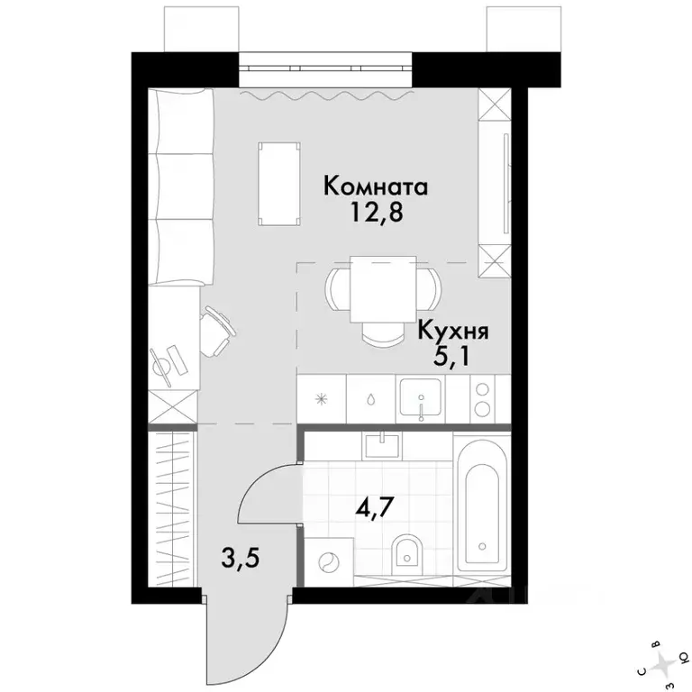 Студия Приморский край, Владивосток Флагман жилой комплекс (26.1 м) - Фото 2