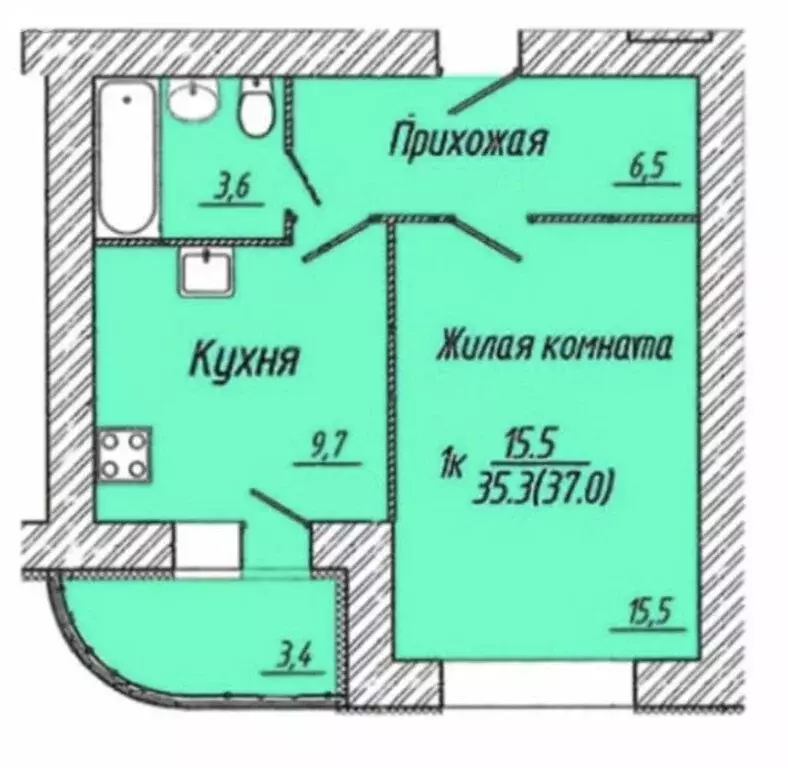 1-комнатная квартира: Иваново, Революционная улица, 26к1 (35.7 м) - Фото 0