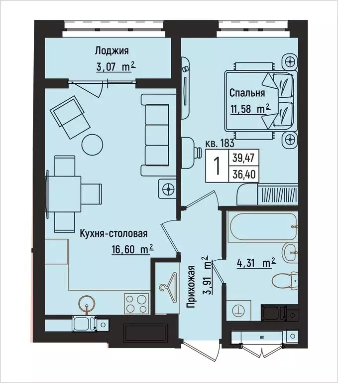 1-комнатная квартира: Нижний Новгород, Литературная улица, 5 (39.47 м) - Фото 1