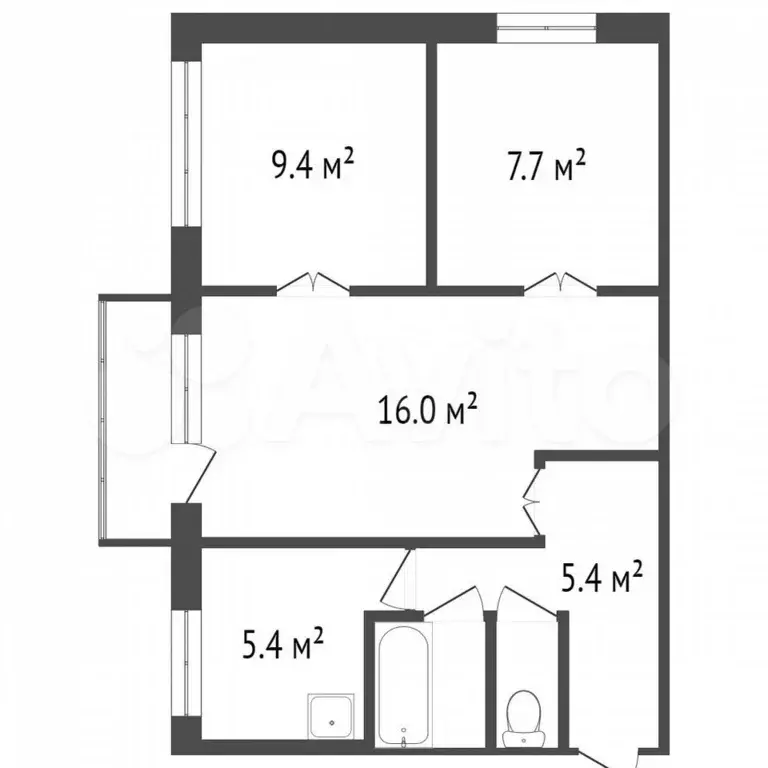 3-к. квартира, 47,6 м, 4/5 эт. - Фото 0