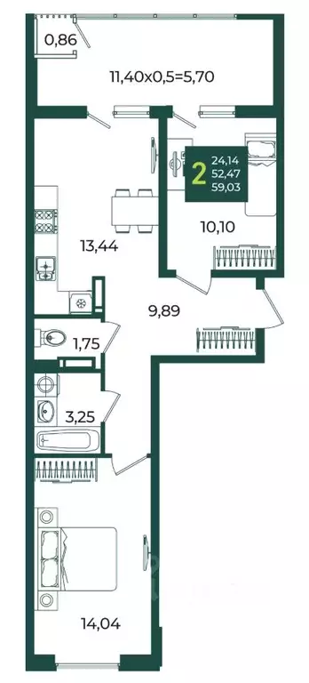 2-к кв. Краснодарский край, Краснодар Образцово мкр,  (59.03 м) - Фото 1