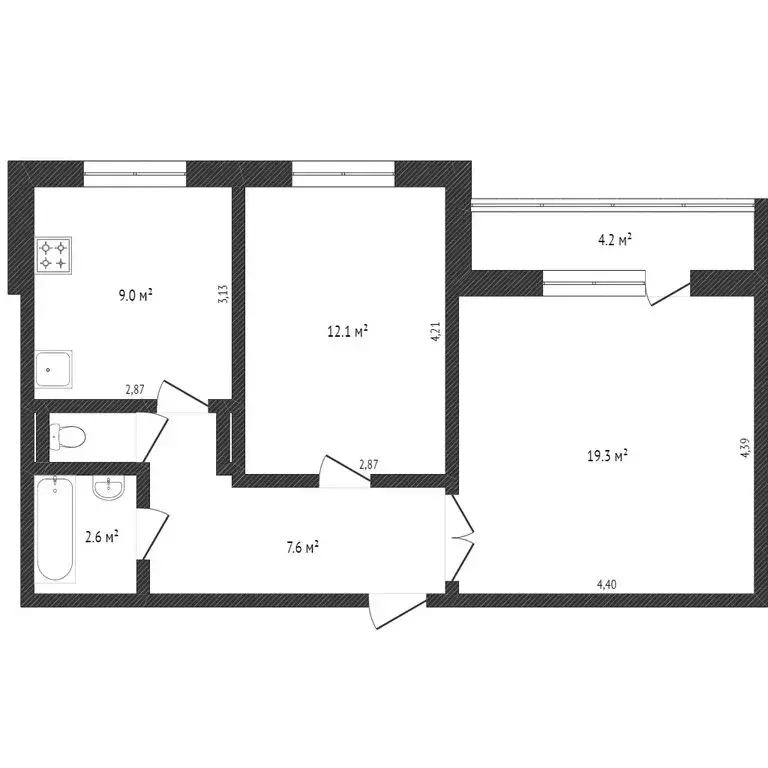 2-комнатная квартира: Тобольск, 10-й микрорайон, 3В (50.5 м) - Фото 1