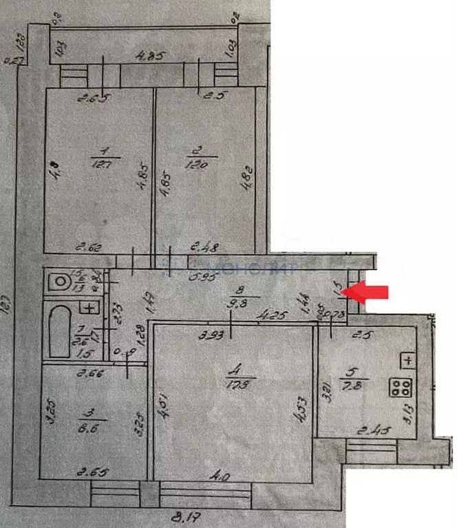 4-к. квартира, 72,7 м, 1/9 эт. - Фото 0