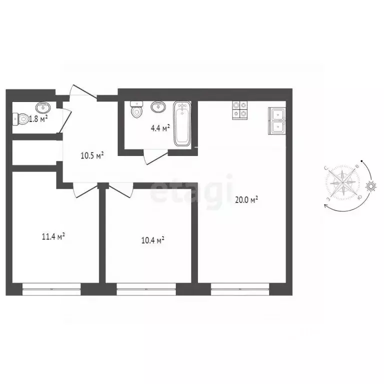 2-к кв. Тюменская область, Тюмень ул. Усиевича, 16 (58.0 м) - Фото 2