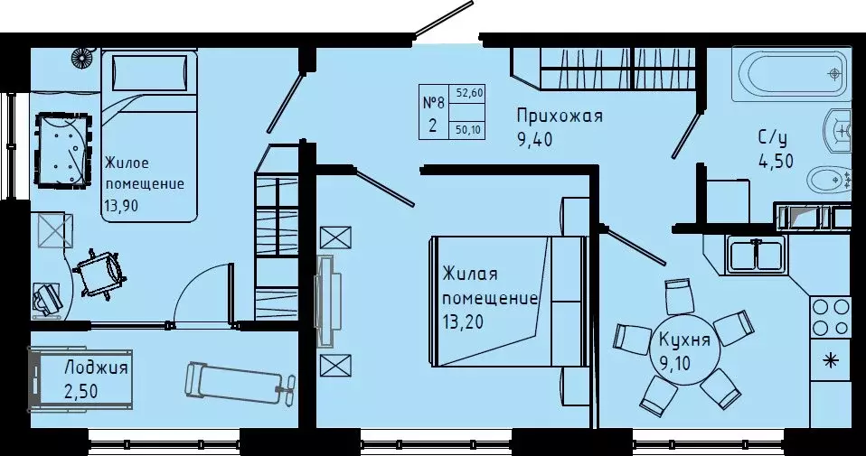 2-комнатная квартира: Коммунар, Железнодорожная улица, 41к3 (52.6 м) - Фото 1