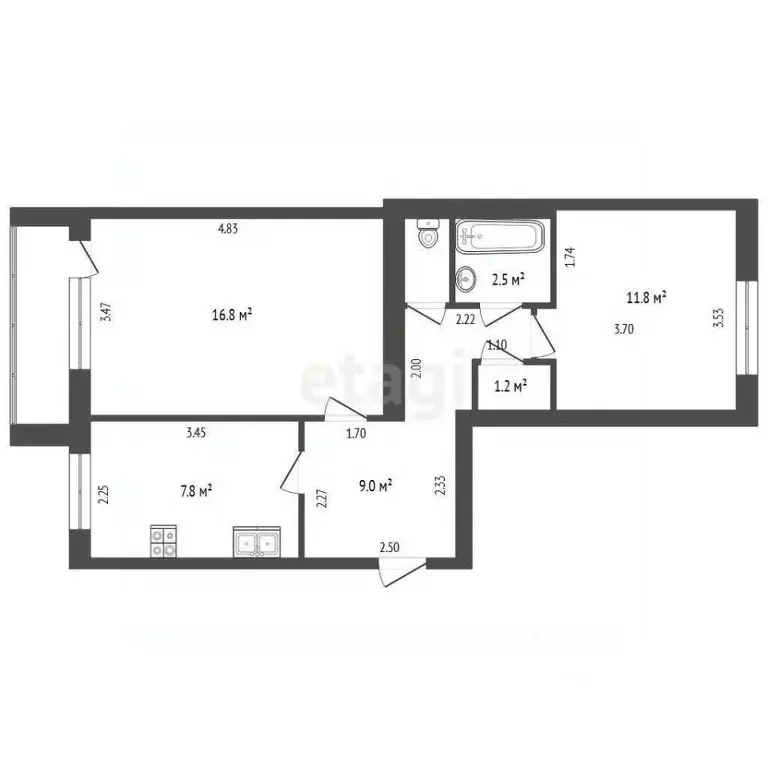2-к кв. Архангельская область, Котлас ул. Ленина, 12 (50.7 м) - Фото 1