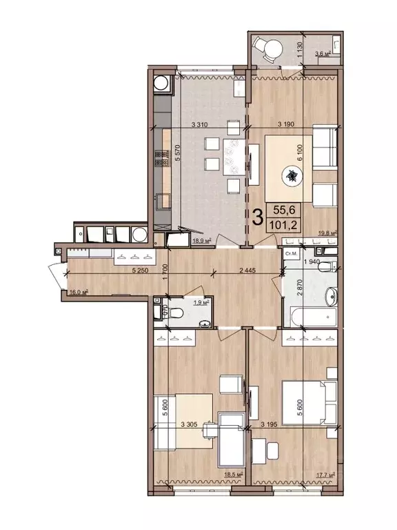 3-к кв. Рязанская область, Рязань Быстрецкая ул., 18к2 (101.2 м) - Фото 0