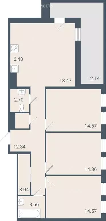 3-комнатная квартира: Батайск, улица Крупской, 5Б (95.2 м) - Фото 0