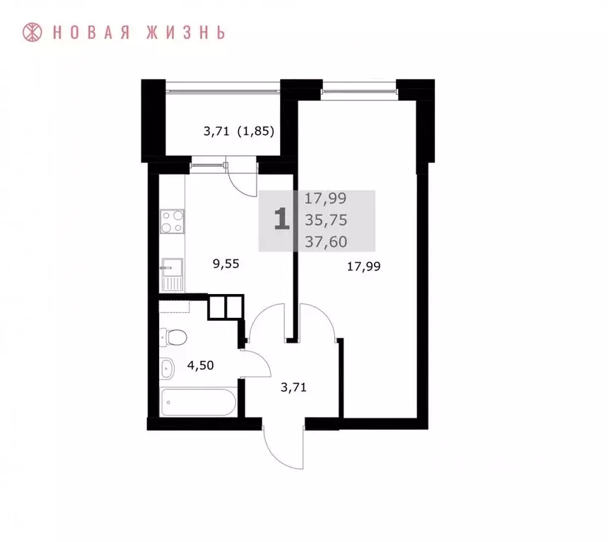 1-к кв. Самарская область, Самара  (38.4 м) - Фото 1