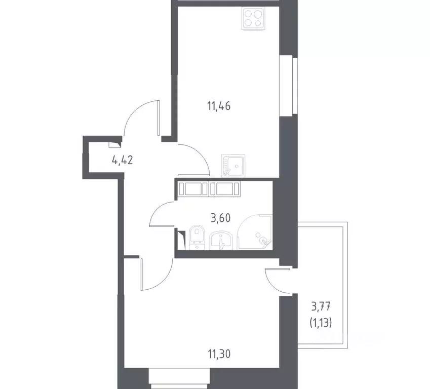 Квартира, 1 комната, 31.4 м - Фото 1