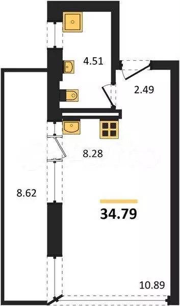 Квартира-студия, 34,8 м, 8/17 эт. - Фото 1