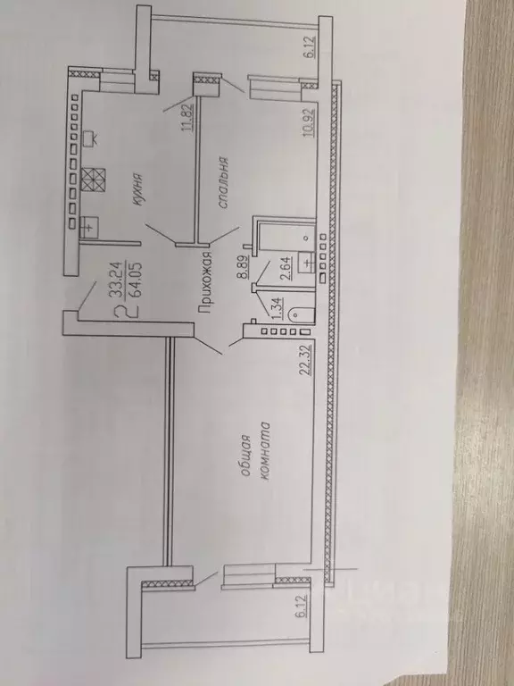 2-к кв. Воронежская область, Лиски Индустриальная ул., с35 (59.8 м) - Фото 2