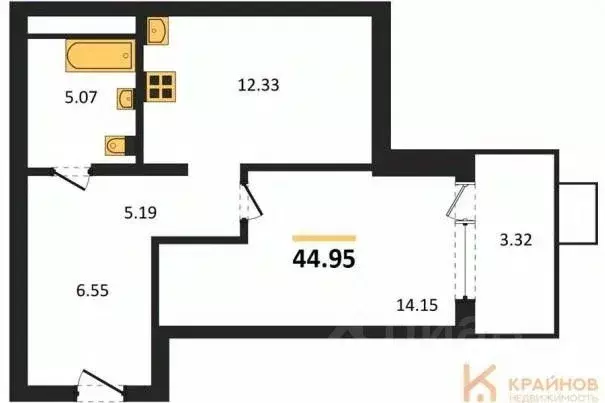 1-к кв. Воронежская область, Воронеж наб. Чуева, 7 (44.95 м) - Фото 0