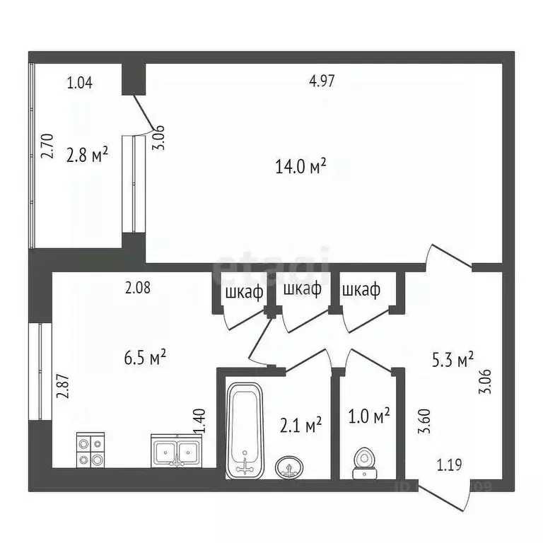 1-к кв. Мордовия, Саранск ул. Крупской, 22с2 (31.4 м) - Фото 1
