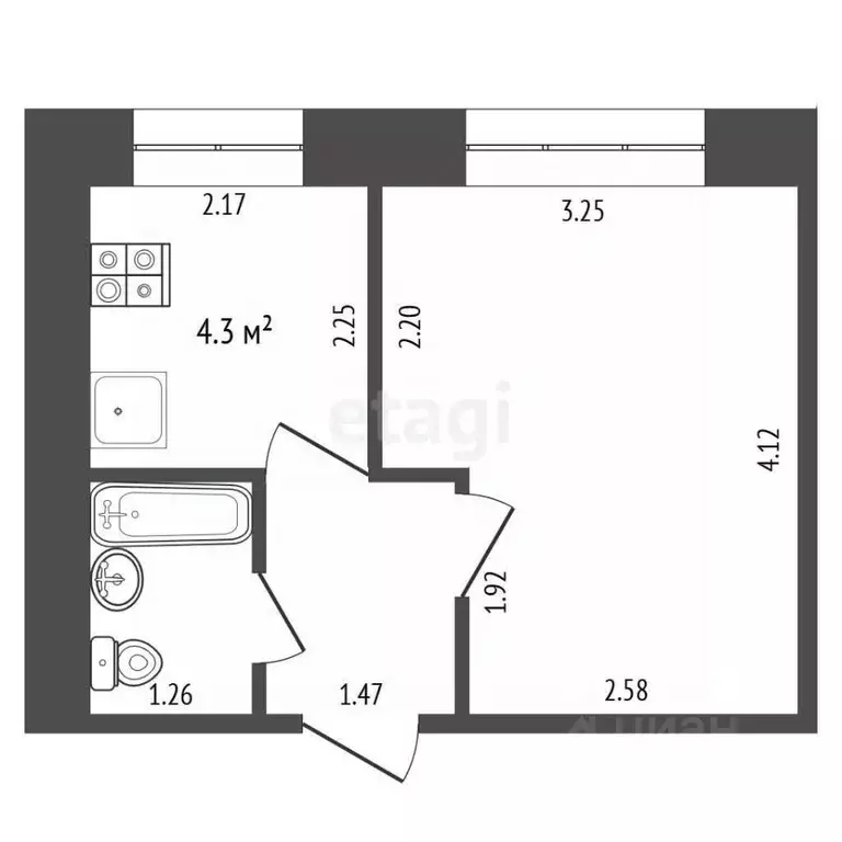 1-к кв. Тамбовская область, Тамбов ул. Николая Вирты, 17А (21.7 м) - Фото 2