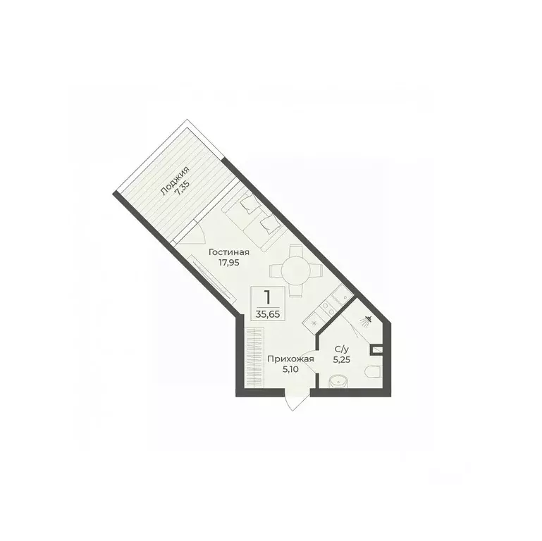 Студия Крым, Саки Апартаментов Тамерун комплекс,  (35.65 м) - Фото 1