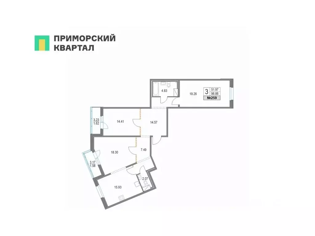 3-к кв. Санкт-Петербург Коломяжский просп., 11 (96.9 м) - Фото 0