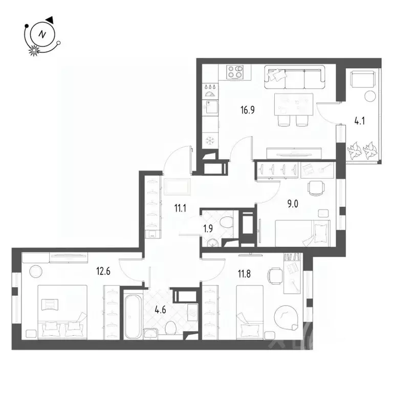 3-к кв. Санкт-Петербург пос. Шушары, ул. Чудовская, 14к1 (70.3 м) - Фото 1