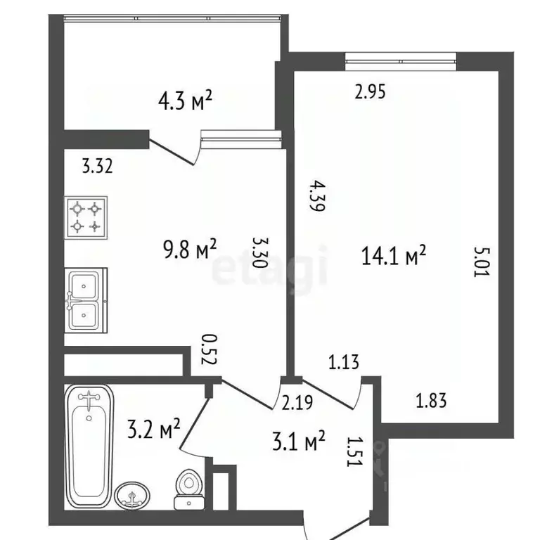 1-к кв. Санкт-Петербург ул. Верхне-Каменская, 9к1 (30.2 м) - Фото 2