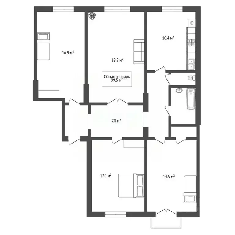 4-к кв. Новосибирская область, Новосибирск ул. Добролюбова, 14 (99.5 ... - Фото 2