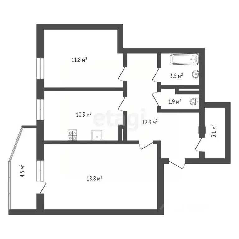 2-к кв. Воронежская область, Воронеж ул. Академика Конопатова, 11/1 ... - Фото 2