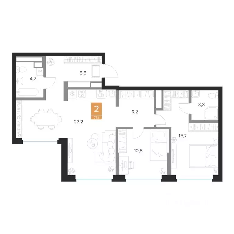 2-к кв. Курская область, Курск Парковый квартал Чувства жилой комплекс ... - Фото 1