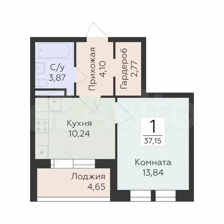 1-к. квартира, 37,2 м, 4/24 эт. - Фото 0