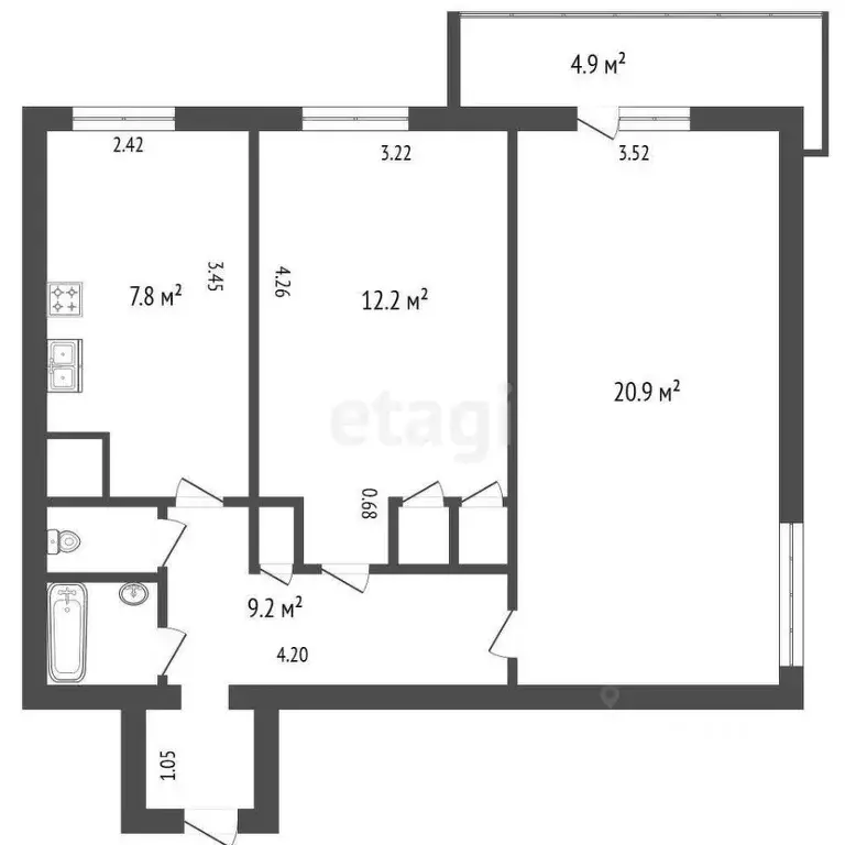 2-к кв. Санкт-Петербург ул. Орджоникидзе, 59 (54.5 м) - Фото 1