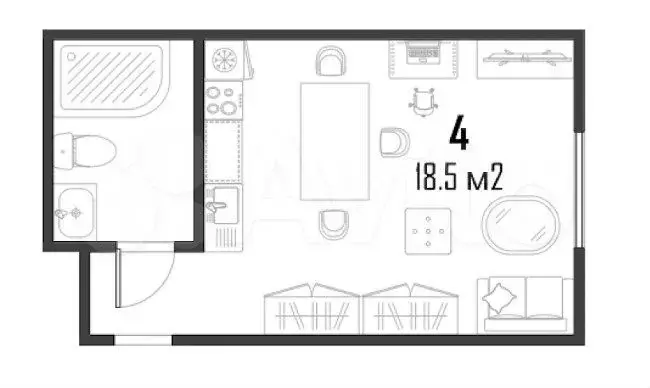 Квартира-студия, 18,5 м, 2/18 эт. - Фото 0