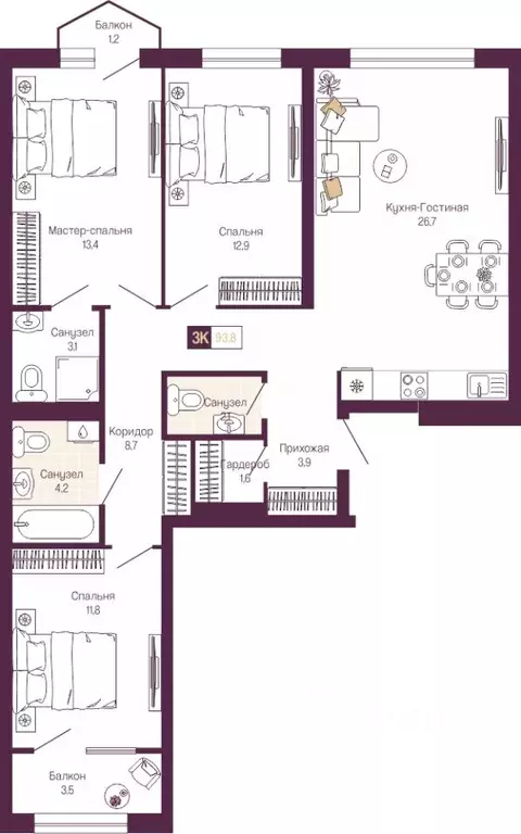 3-к кв. Нижегородская область, Нижний Новгород ул. Тургенева (91.3 м) - Фото 1