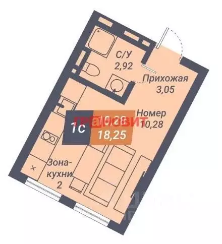 Студия Новосибирская область, Новосибирск ул. Ленина, 75 (18.25 м) - Фото 0