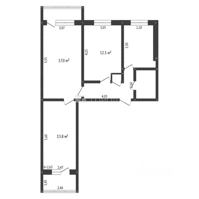3-к кв. Кемеровская область, Новокузнецк ул. Косыгина, 79 (60.2 м) - Фото 2