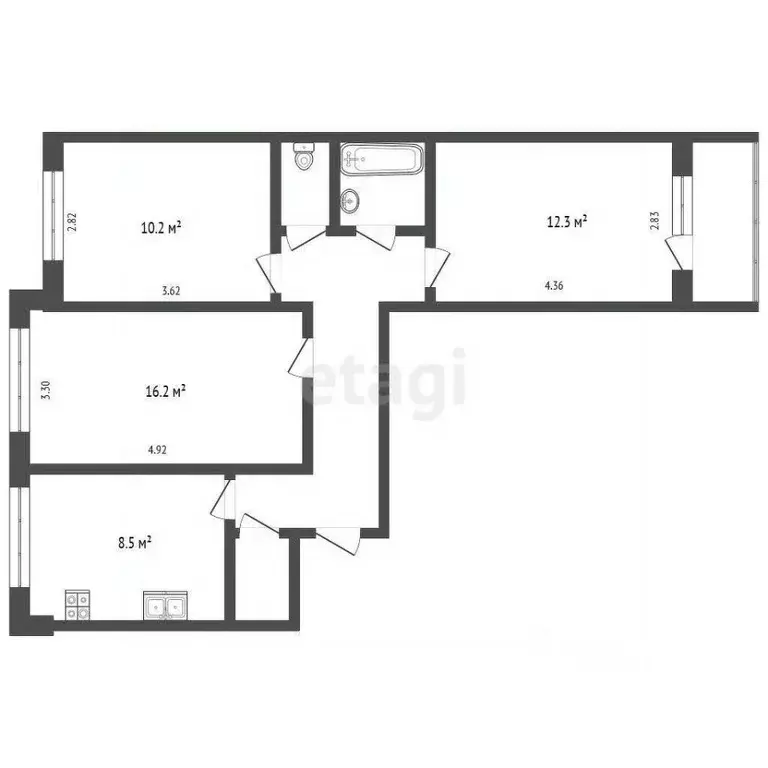 3-к кв. Калужская область, Калуга ул. Маяковского, 45 (65.7 м) - Фото 2