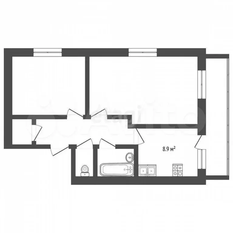 2-к. квартира, 44,1 м, 1/2 эт. - Фото 0