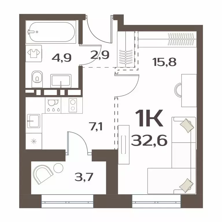 1-комнатная квартира: Владивосток, улица Коммунаров, 15к3 (30.7 м) - Фото 1