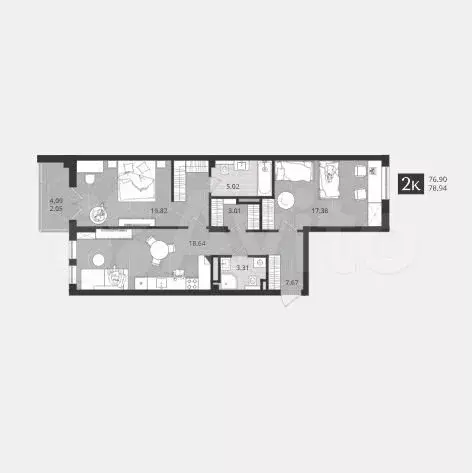 2-к. квартира, 78,9 м, 1/4 эт. - Фото 1