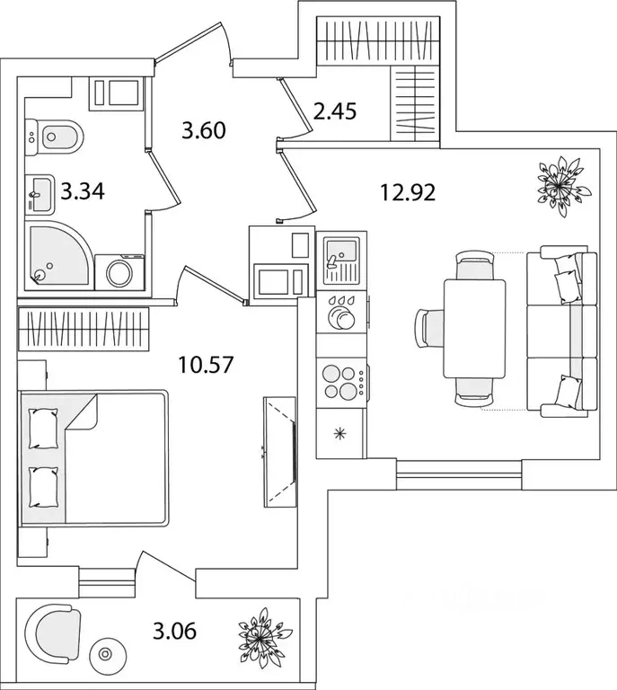 1-к кв. Санкт-Петербург ул. Тамбасова, 5Н (34.41 м) - Фото 0