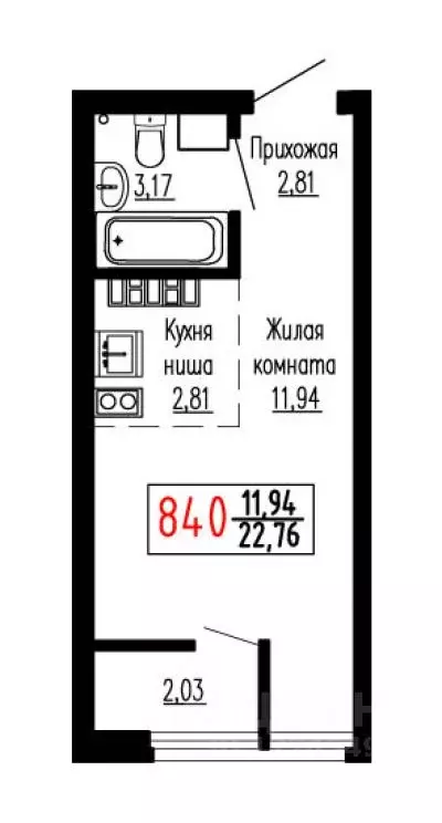 Студия Свердловская область, Екатеринбург ул. Лыжников, 3 (22.6 м) - Фото 0