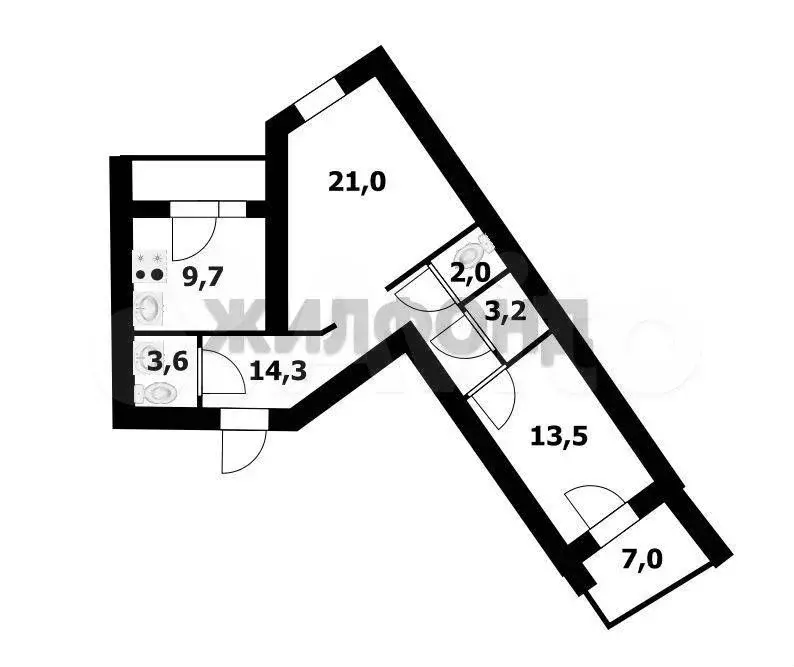 2-к. квартира, 72,6 м, 8/14 эт. - Фото 0