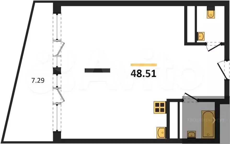 1-к. квартира, 48,5 м, 3/17 эт. - Фото 0