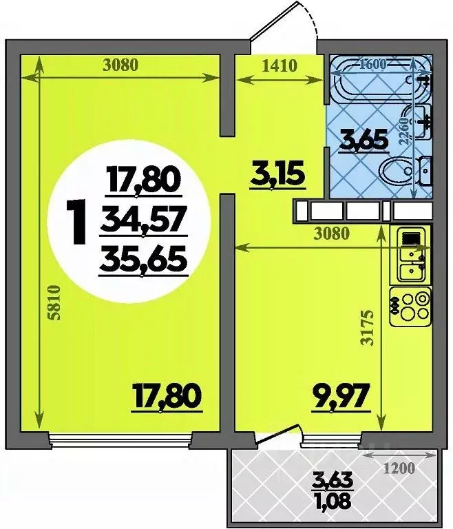 1-к кв. Ростовская область, Ростов-на-Дону ул. Тимофеева, 20 (35.65 м) - Фото 1