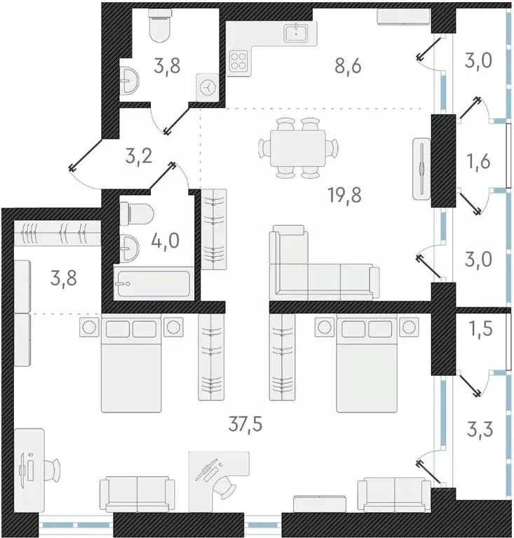 2-к кв. Новосибирская область, Новосибирск ул. Аэропорт, 49 (80.7 м) - Фото 0