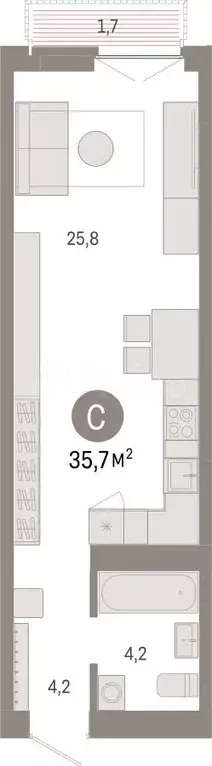 Квартира-студия, 35,7 м, 19/23 эт. - Фото 1