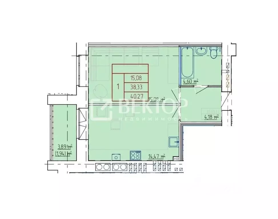 1-к кв. Костромская область, Кострома Магистральная ул., 51 (40.0 м) - Фото 2