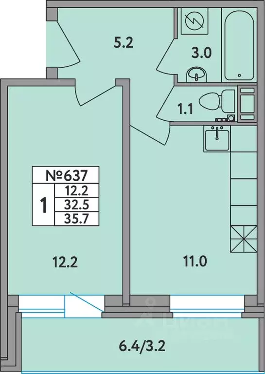 1-к кв. Ленинградская область, Всеволожский район, д. Новое Девяткино ... - Фото 1